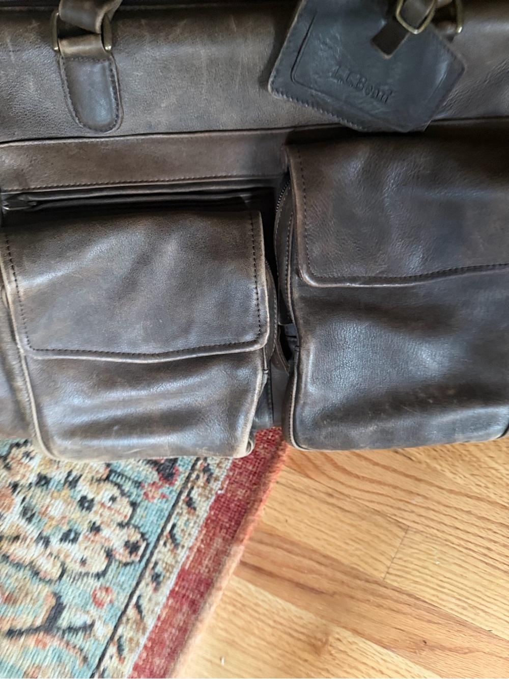 L.L. Bean Brown Leather Travel Duffel Bag with Yellow Interior - Picture 10 of 15